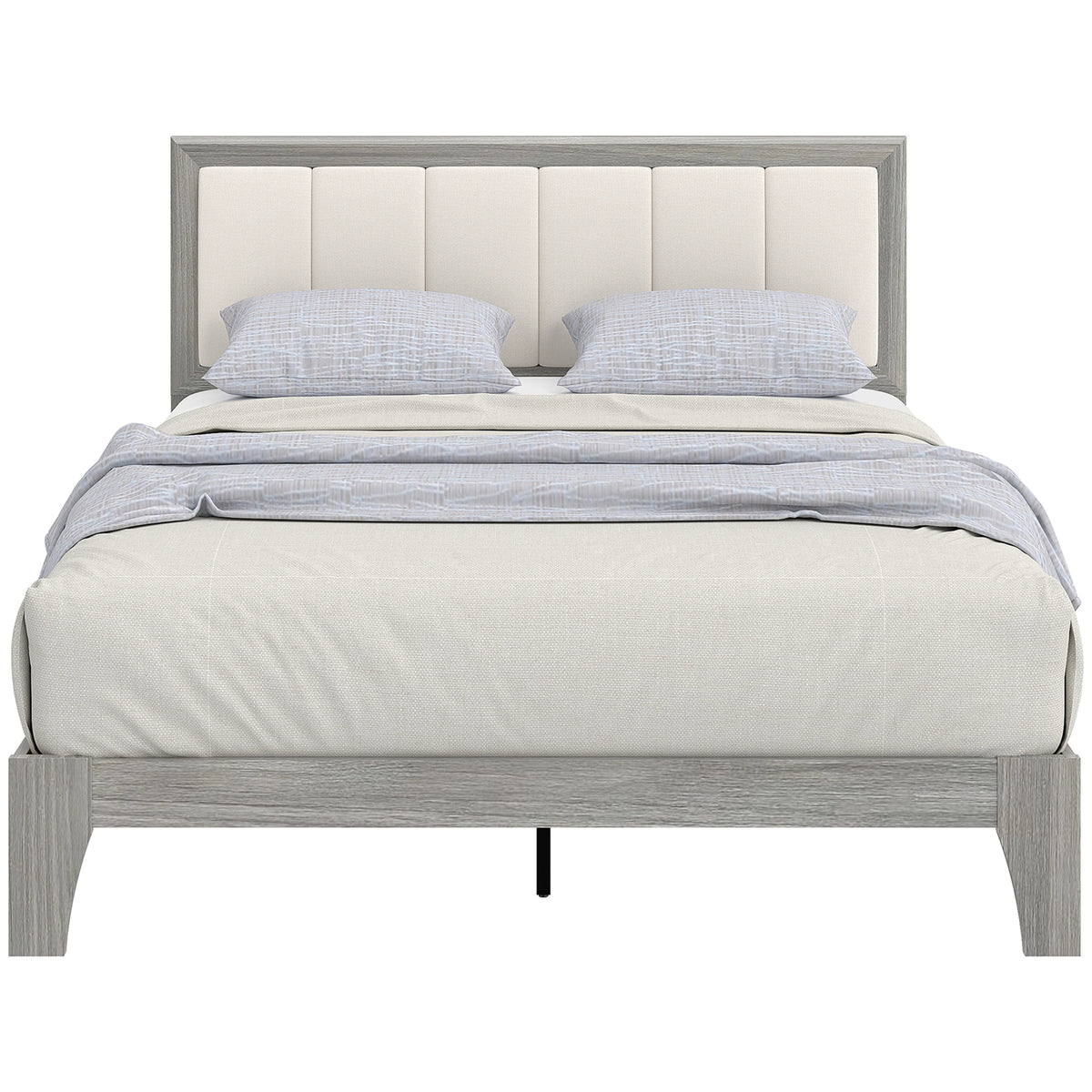 Full Bed Frame with Headboard Full Size Platform Bed Frame with Wooden Slats No Box Spring Needed Easy Assembly Gray