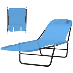 Folding Chaise Lounge Chair, Pool Sun Tanning Chair, Outdoor Lounge Chair with Reclining Back, Breathable Mesh Seat, Headrest for Beach, Yard, Patio, Blue