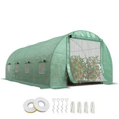 Steel Frame Walk-In Tunnel Greenhouse Garden Warm House Large Hot House Kit with Windows & Door, 19' x 10' x 7', Green