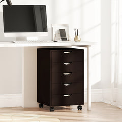 5 Drawer File Cabinet Storage Organizer Filing Cabinet with Nordic Minimalist Modern Style & Wheels, Brown