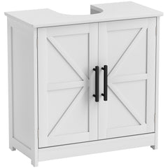 Farmhouse Pedestal Sink Storage Cabinet, Bathroom Sink Cabinet with 2 Barn Doors and Adjustable Shelf, White