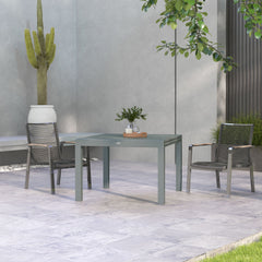Patio Table for 6-8 People, Aluminum Frame Rectangle Garden Table with Wood Effect Steel Top, for Backyard, Dark Gray