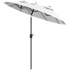 Double Sided Patio Umbrella, 9.7' Large Outdoor Market Umbrella with Push Button Tilt and Crank, 3 Air Vents and 12 Ribs, for Garden, Deck, Pool, White