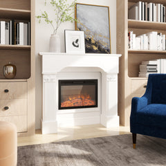 Baroque Fireplace Mantle, Freestanding Fireplace Surround for Electric Fireplaces, 43.3" W x 42.8" H, White