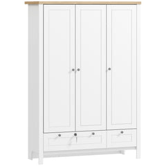 3 Doors Wardrobe Closet with 2 Drawers, Bedroom Armoire with Lockable Drawer, Hanging Rod and Storage Shelves, White
