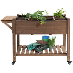 Raised Garden Bed Planter Box w/ 8 Grow Grids, Storage Shelf & Lockable Wheels