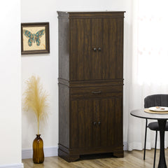 72" 4-Door Kitchen Pantry with Drawer and 3 Shelves, Walnut