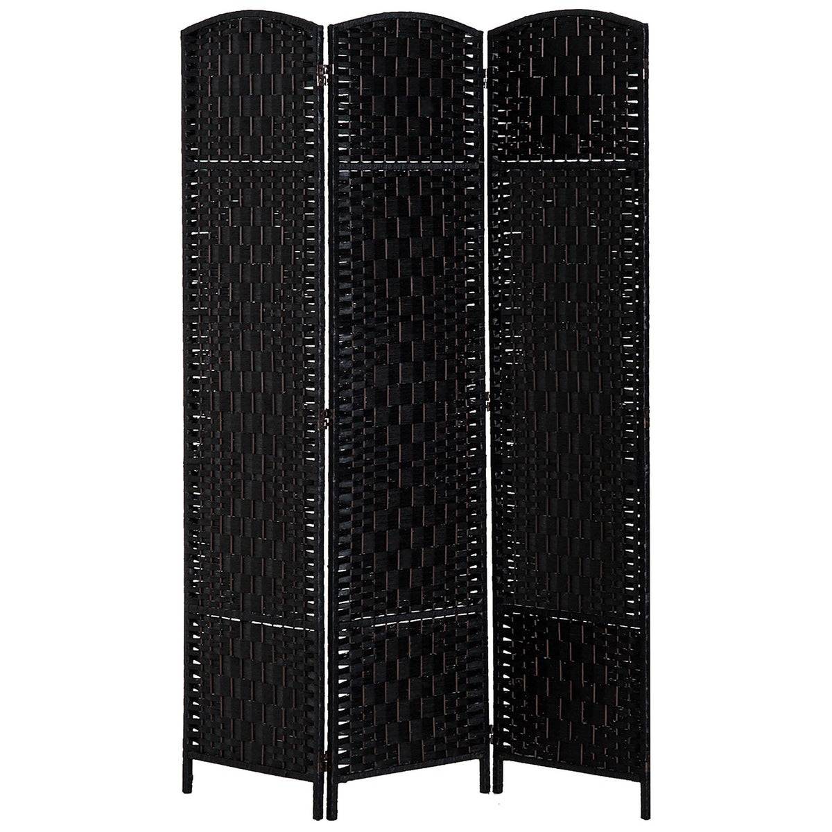 Room Divider 3 Panel, 6FT Tall Folding Privacy Screen, Freestanding Hand-Woven Partition for Room Separation with 360° Hinges, Paper Rope Diamond Weave, Black