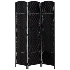 Room Divider 3 Panel, 6FT Tall Folding Privacy Screen, Freestanding Hand-Woven Partition for Room Separation with 360° Hinges, Paper Rope Diamond Weave, Black