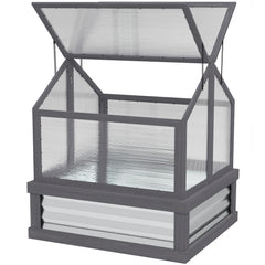 Raised Garden Flower Bed Kit with Greenhouse, Wooden Cold Frame Planter, 35.5" x 31.5" x 36", Gray
