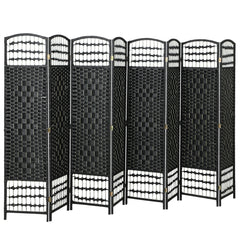 8 Panel Folding Room Divider Portable Privacy Screen Wave Fiber Room Partition for Home Office Black