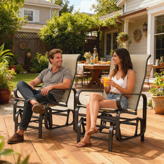 Gliding Lounger Chair Set of 2, Single Rockers with Lightweight Metal & Mesh Construction, Khaki