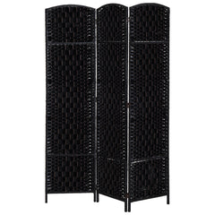 Room Divider 3 Panel, 6FT Tall Folding Privacy Screen, Freestanding Hand-Woven Partition for Room Separation with 360° Hinges, Paper Rope Diamond Weave, Black