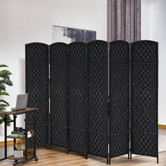 Room Divider 6 Panel, 6FT Tall Folding Privacy Screen, Freestanding Hand-Woven Partition for Room Separation with 360° Hinges, Paper Rope Diamond Weave, Black