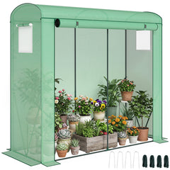 Mini Greenhouse, Portable Greenhouse with Roll-Up Door and 2 Mesh Windows, PE Cover, 78.7" x 29.5" x 74", Green