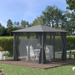 10' x 10' Patio Gazebo, Outdoor Gazebo Canopy Shelter with Netting & Curtains, Vented Roof, for Garden, Lawn, Backyard and Deck, Black