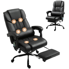 Massage Office Chair with 6 Vibrating Points, High Back Reclining Office Chair with Footrest and Remote, Black