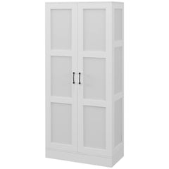 71" Tall Storage Cabinet with Movable Storage Shelves, Modern Style Pantry Cabinet with Soft Close Doors, White