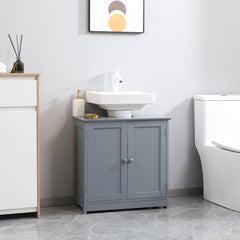 Under Sink Bathroom Cabinet, Pedestal Sink Storage Cabinet with 2 Doors, Shelf and U-Shape, Gray