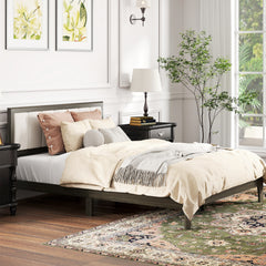 Queen Size Bed Frame with Headboard, Platform Bed Frame with Wooden Slats No Box Spring Needed Charcoal Gray