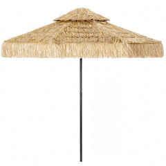 8.5 FT Hula Thatched Tiki Patio Umbrella, 2-Tier Tropical Hawaiian Style Outdoor Umbrella with 8 Ribs, UPF30+, Khaki