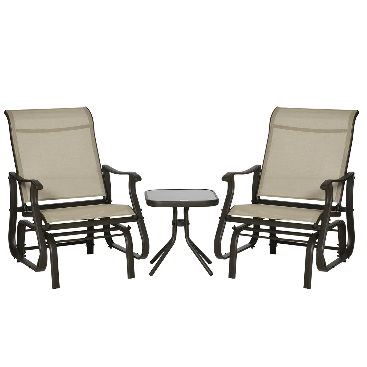 2-Person Gliding Rocking Chair & Bistro Tea Table Set, Gray