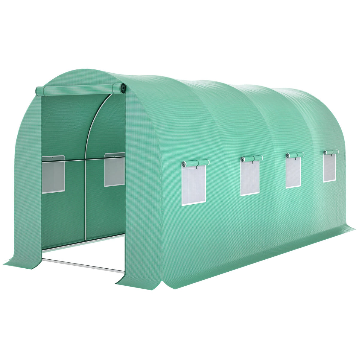 15' x 7' x 6.5' Walk-in Tunnel Hoop Greenhouse, Green House for Outside with PE Cover, Steel Frame, Roll-Up Zipper Door & Windows for Flowers, Vegetables, Tropical Plants, Green