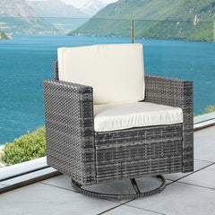 Outdoor Swivel Rocker, PE Wicker Dining Chair, 360 Degree Swivel Patio Glider with Cushions for Backyard, Lawn, Garden, Deck, Porch, Steel Frame, Cream White
