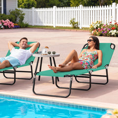 Portable Folding Adjustable Sun Beach Lounger / Camping Cot - Green