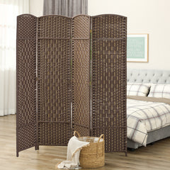 Folding Room Divider Screen 4 Panel 6' Tall Privacy Screen Freestanding Wood Partition for Home Office, Brown