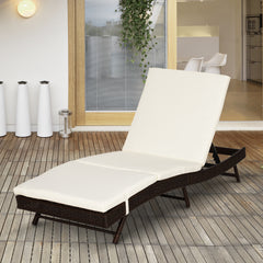 Patio Chaise Lounge, Pool Chair with 5 Position Adjustable Backrest & Cushion, Outdoor PE Rattan Wicker Sun Tanning Seat, 78.75" x 28" x 35", Coffee