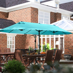 Patio Umbrella 15ft Double-Sided Outdoor Market Extra Large Umbrella with Crank Handle for Backyard, Light Blue