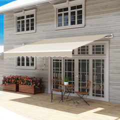 12' x 10' Retractable Awning Patio Awnings Sun Shade Shelter with Manual Crank Handle, 280g/m² UV & Water-Resistant Fabric and Aluminum Frame for Deck, Balcony, Yard, Cream White