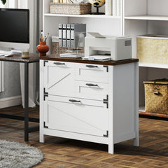 Lateral Filing Cabinet, Farmhouse File Cabinet with 4 Drawers, Fit Letter/A4/Legal Hanging Files, White