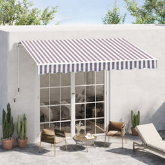 10' x 8' Retractable Awning, Patio Awnings, Sunshade Shelter w/ Manual Crank Handle, UV & Water-Resistant Fabric and Aluminum Frame for Deck, Balcony, Yard, Coffee Stripes