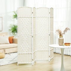 Folding Room Divider Screen 4 Panel 6' Tall Privacy Screen Freestanding Wood Partition for Home Office, White