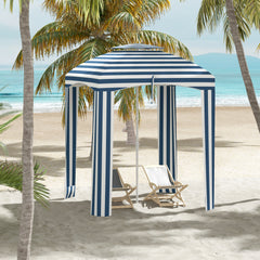 5.8' x 5.8' Cabana Umbrella for Travel, Walls, Vents, Ruffles, Carry Bag, Beach Umbrella, Blue & White Stripe