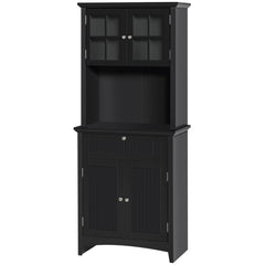 Elegant Buffet with Hutch, Kitchen Pantry Storage Cabinet with Framed Glass Door Drawer and Microwave Space for Dining Room, Living Room, Black