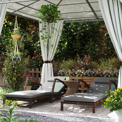 Set of 2 Wicker Chaise Lounge Chair Outdoor Patio Lounger with 5 Adjustable Back, Wheels, Cushion, and Armrests, Gray