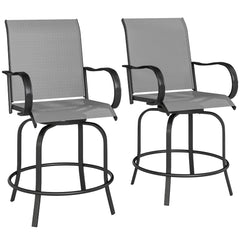 Outdoor Bar Stools Set of 2, 360° Swivel Bar Height Chairs, 26.75" x 29.5" x 48.5", Gray