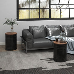 Round Storage Ottoman Set of 2, Nesting Ottomans with Wooden Lid, Metal Frame and Hidden Storage Space for Bedroom