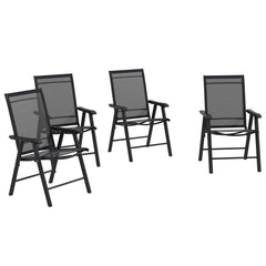 Set of 4 Outdoor Folding Chairs, Stackable Patio Dining Chairs with Armrests, Metal Frame, Black
