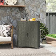 Rattan Wicker Outdoor Storage Cabinet with 4 Shelves and 2 Doors for Garden Pool Towel Storage, Dark Gray