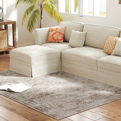 Machine Washable Area Rug 4x6, Non-Slip Traditional Floor Carpet for Living Room, Bedroom, Light Mixed-Brown