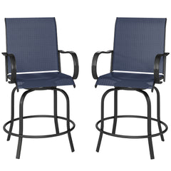 Outdoor Bar Stools Set of 2, 360° Swivel Bar Height Chairs, 26.75" x 29.5" x 48.5", Navy Blue