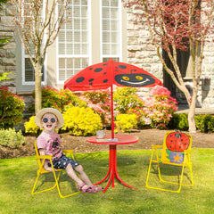 Kids Table and Chair Set, Outdoor Folding Garden Furniture, Picnic Table for Patio Backyard, with Removable & Height Adjustable Sun Umbrella, Aged 3-6 Years Old, Red