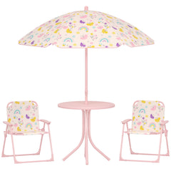 Kids Picnic Table and Chair Set, Outdoor Activity Table with Foldable Chairs, Removable Umbrella for Backyard, Pink