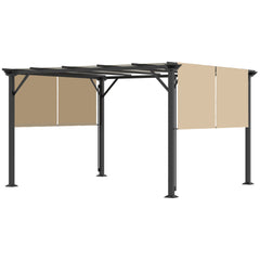 12' x 10' Outdoor Retractable Pergola Canopy with Sun Shade Unique Design Canopy Patio Metal Shelter for Garden Porch Beach, Beige