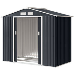 7' x 4' Outdoor Storage Shed, Garden Tool House with Foundation Kit Vents Sliding Doors for Backyard Patio Dark Gray