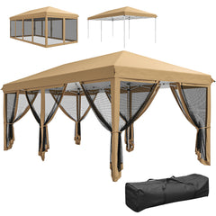 10' x 20' Pop Up Canopy Tent with Netting, Heavy Duty Instant Sun Shelter, Large Tents for Parties with Carry Bag for Outdoor, Garden, Patio, Beige